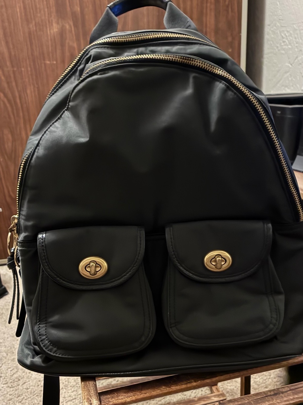 Black Coach Backpack with Gold Hardware